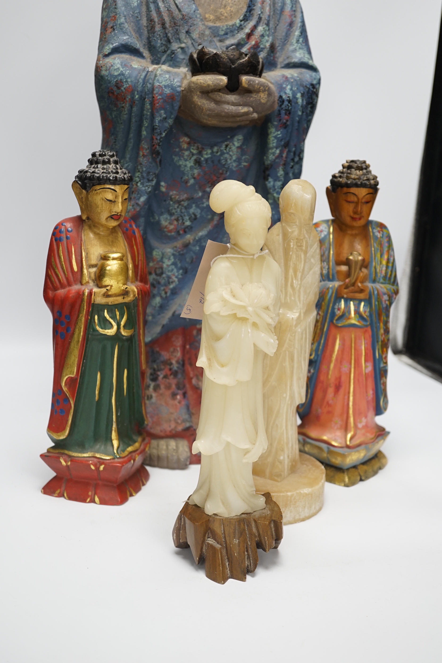 A large composition model of Guanyin and four other figures, tallest 60cm high